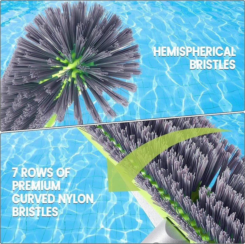 Unipool Professional Swimming Pool Brush Head with Round Ends,17.5" Heavy Duty Aluminum Back for Cleaning Pool Walls, 7 Rows Premium Nylon Bristles with EZ Clips (Green Grey) - Image 3